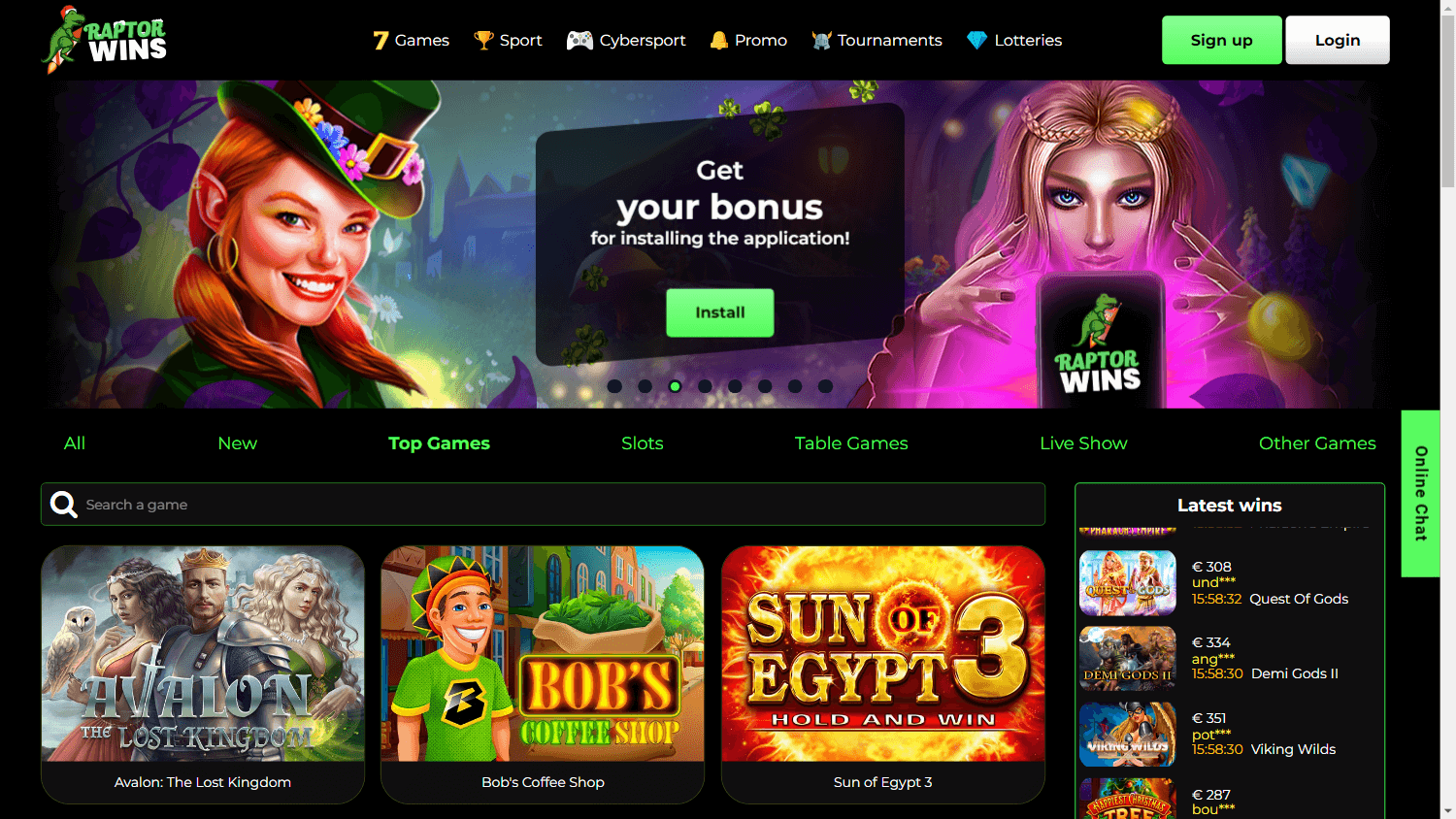 Raptor Wins Casino Desktop screenshot