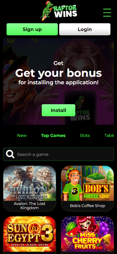 Raptor Wins Casino Mobile screenshot
